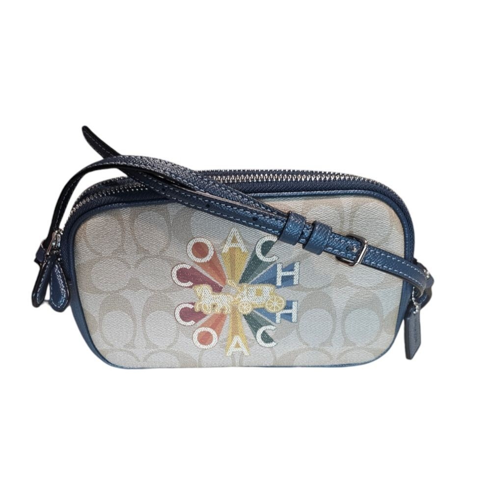 Coach Crossbody Pouch In Signature Canvas Coach Radial Rainbow Navy Leather NWOT